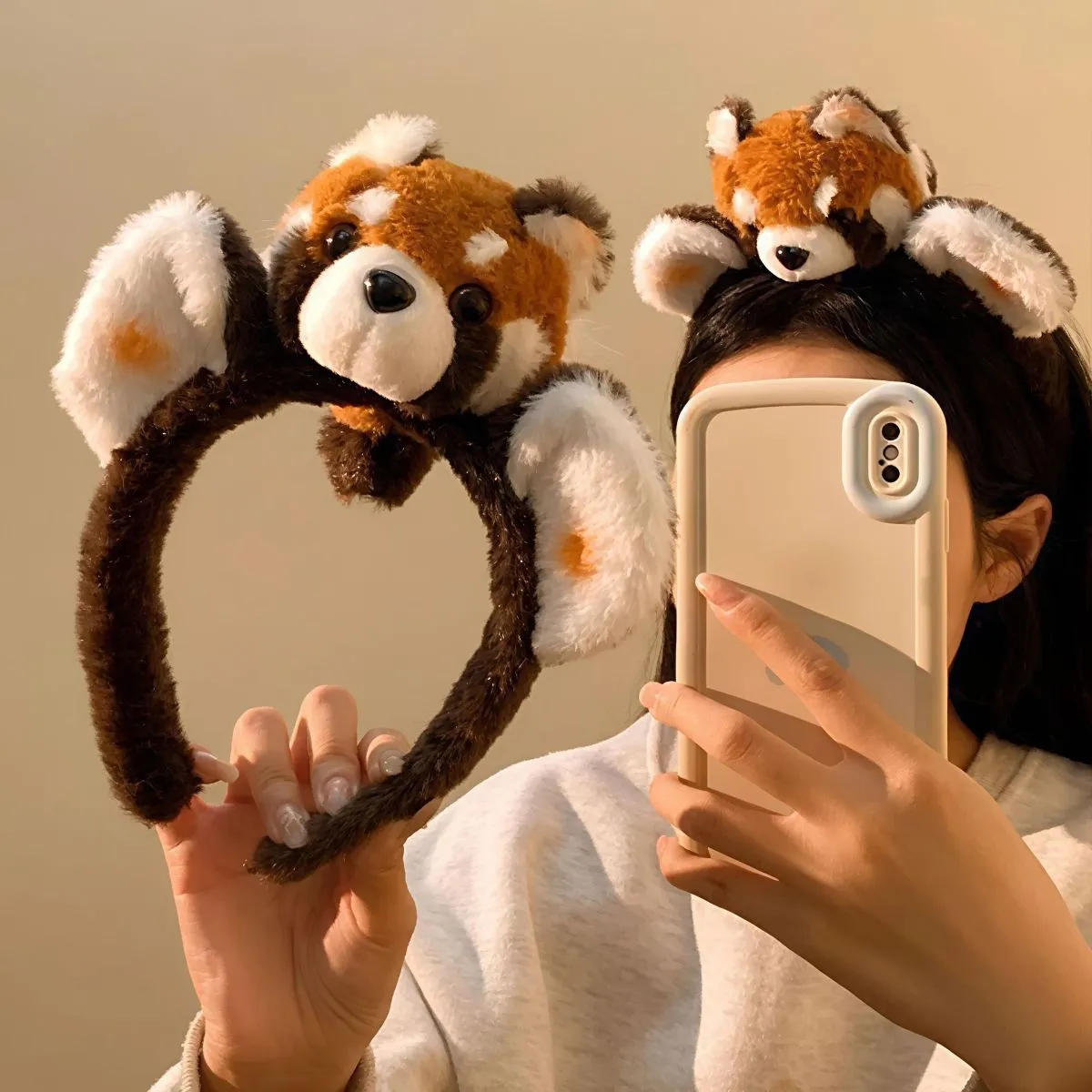 Kawaii Raccoon Plush Headband – Cute Cartoon Animal Ear Hair Hoop for Face Washing & Skincare, Funny Cosplay Photo Prop Hair Accessory for Women Girls